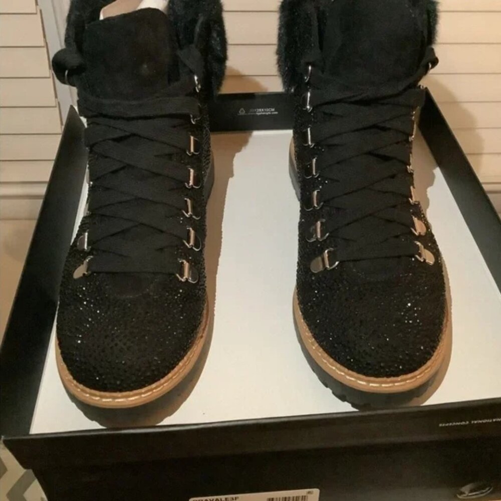 Black rhinestone ankle boots